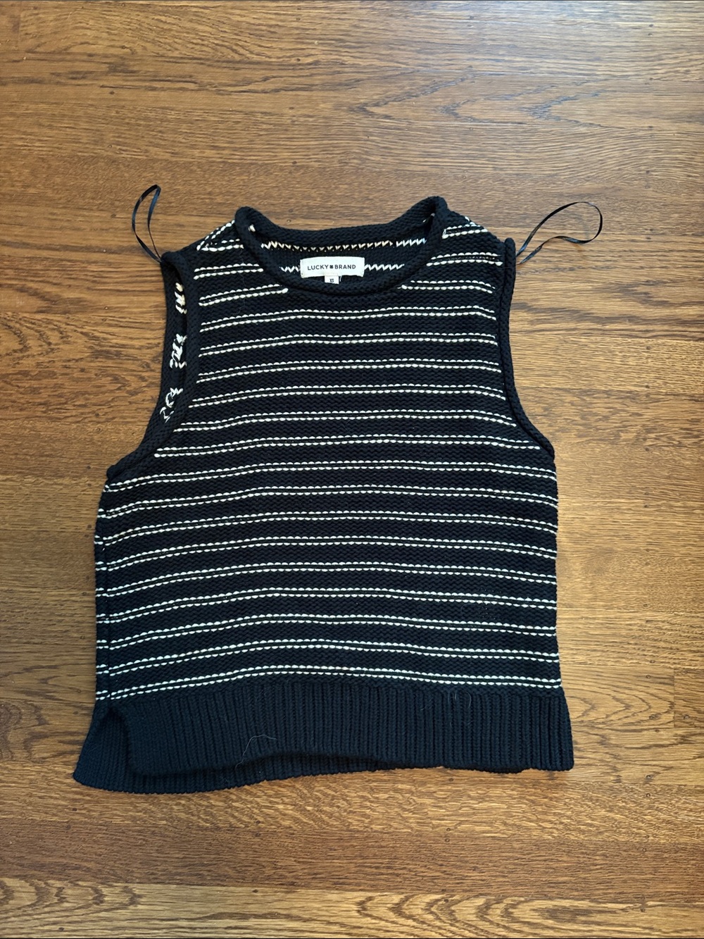 Lucky Brand Black and White Striped Knit Sleeveless Tank